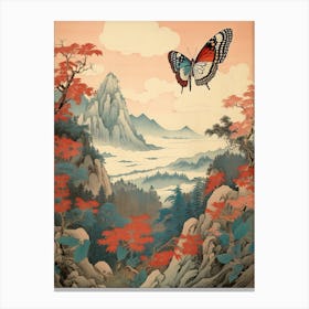 Butterfly With Mountaneous Landscape Japanese Style Painting 4 Canvas Print