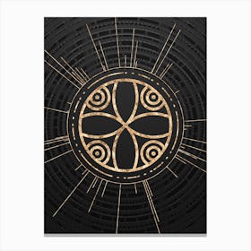Geometric Glyph Symbol in Gold with Radial Array Lines on Dark Gray n.0250 Canvas Print