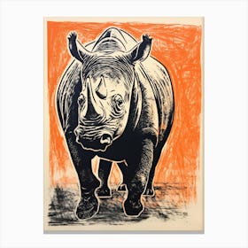 Rhino, Woodblock Animal  Drawing 4 Canvas Print