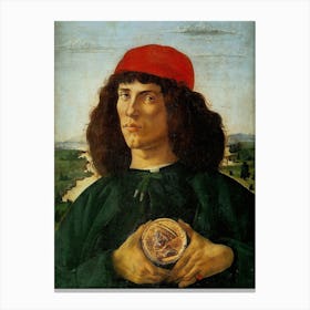 Sandro Botticelli Young Man Holding A Coin Canvas Print