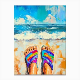 Painting Of Colorful Feet With Flip Flops On Sandy Beach Canvas Print