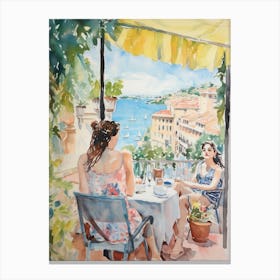 At A Cafe In Rovinj Croatia Watercolour Canvas Print