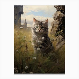 Cat In Front Of A Medieval Castle 2 Canvas Print