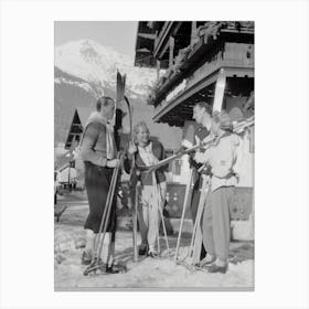 People With Skis In Front Of The Hotel, 1940 Canvas Print