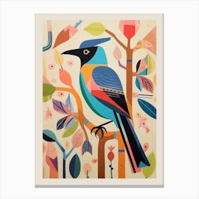 Colourful Scandi Bird Cedar Waxwing 1 Canvas Print