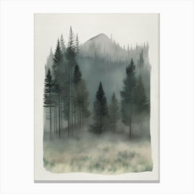 Foggy Forest, Watercolor Mountain Canvas Print