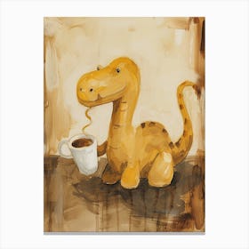 Mustard Dinosaur Drinking Coffee 1 Canvas Print