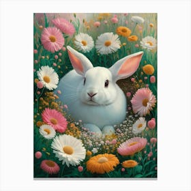 White Rabbit In Daisies Canvas Print