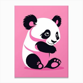 Playful Panda cub On Solid pink Background, modern animal art, baby panda 3 Canvas Print