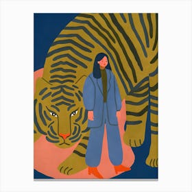 Woman with A Big Tiger Canvas Print