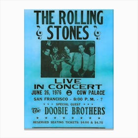 1976 Rolling Stones Doobie Brothers Cardboard Concert Poster Canvas Print