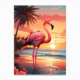 Flamingo Beach Sunset Canvas Print