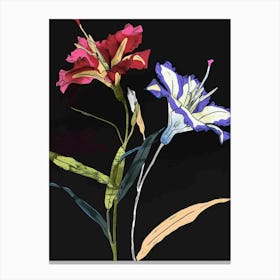 Neon Flowers On Black Lisianthus 1 Canvas Print