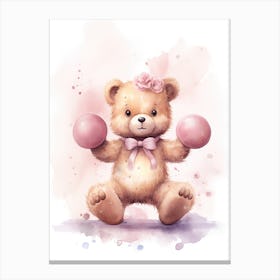 Gymnastics Teddy Bear Painting Watercolour 4 Canvas Print