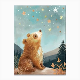 Sloth Bear Looking At A Starry Sky Storybook Illustration 4 Canvas Print