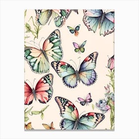 Butterflies Repeat Pattern Watercolour Ink 2 Canvas Print