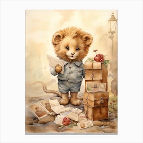 Collecting Stamps Watercolour Lion Art Painting 4 Canvas Print