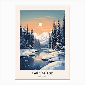 Winter Night  Travel Poster Lake Tahoe Usa 1 Canvas Print