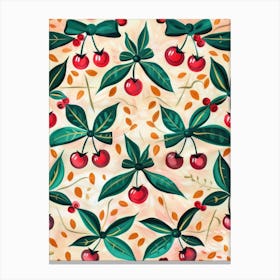 Folk Cherries And Bows 5 Pattern Canvas Print