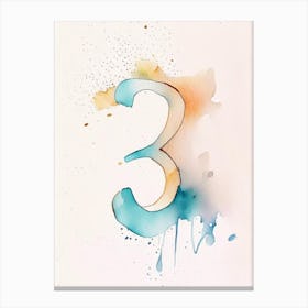 3, Number, Education Minimalist Watercolour 2 Canvas Print