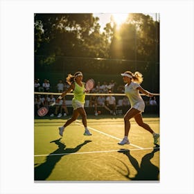 Tennis Match Captured In Natural Light Dynamic Action Shot Players Poised Mid Strike Sun Casting (1) Canvas Print