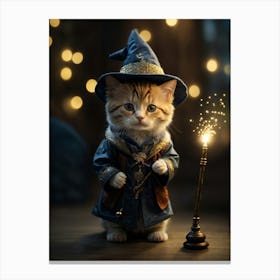 Cute Cat In A Wizard Costume Canvas Print