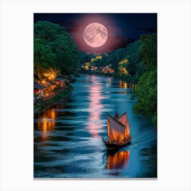 Full Moon Over The River Canvas Print