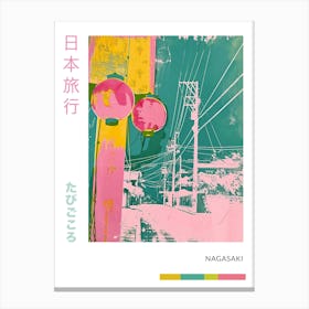 Nagasaki Japan Retro Duotone Silkscreen Poster 3 Canvas Print