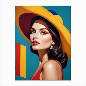 Woman Portrait With Hat Pop Art (5) Canvas Print