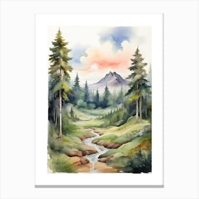 Taiga watercolor landscape, high quality watercolor forest background.6 Canvas Print