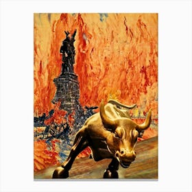 Bull And The Statue Of Liberty Canvas Print