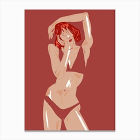 Girl In Underwear Red Canvas Print