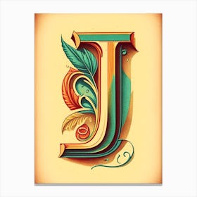J, Letter, Alphabet Vintage Sketch 1 Canvas Print