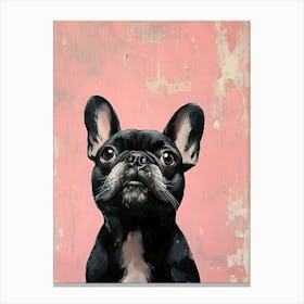 Minimal Frenchie With Pink Background 1 Canvas Print