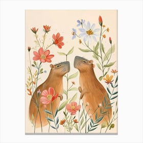 Folksy Floral Animal Drawing Capybara 2 Canvas Print
