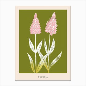 Pink & Green Celosia 2 Flower Poster Canvas Print