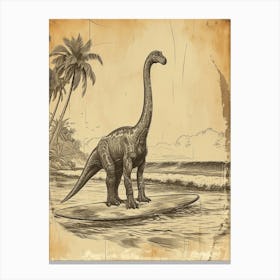Vintage Brachiosaurus Dinosaur On A Surf Board 2 Canvas Print