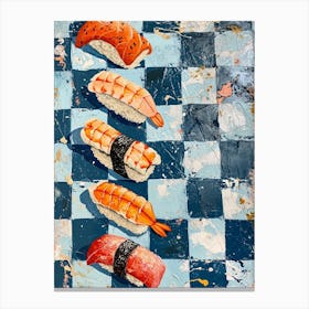 Nigiri Sushi Blue Checkerboard 2 Canvas Print