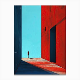 Man In A Red Building Canvas Print