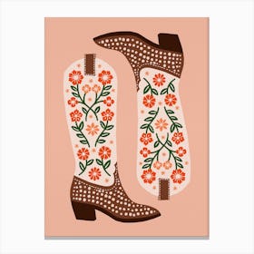 Cowgirl Boots   Orange And Green Canvas Print