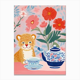 Animals Having Tea   Lion 4 Canvas Print