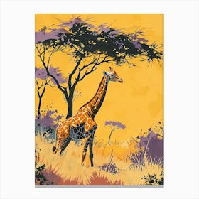 Lilac Giraffe Watercolour Inspired Illustration Under The Acacia Tree 3 Canvas Print