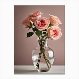 A Vase Of Pink Roses 52 Canvas Print