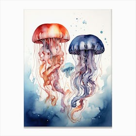 Watercolor Marine Jellyfishes Art Print Canvas Print