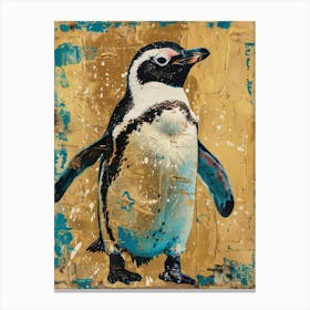 Penguin Chick Gold Effect Collage 2 Canvas Print