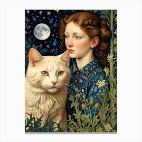 William Morris Girl With A Cat Canvas Print