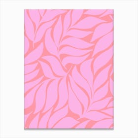 Wavy Tropical Leaves Soft Pink on Coral Canvas Print