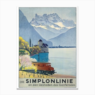 Simplonlinie Poster Advertising Rail Travel Around Lake Geneva Canvas Print