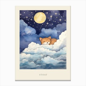 Baby Stoat Sleeping In The Clouds Nursery Poster Canvas Print