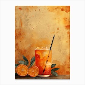 Orange Cocktail On A Watercolor Background Canvas Print